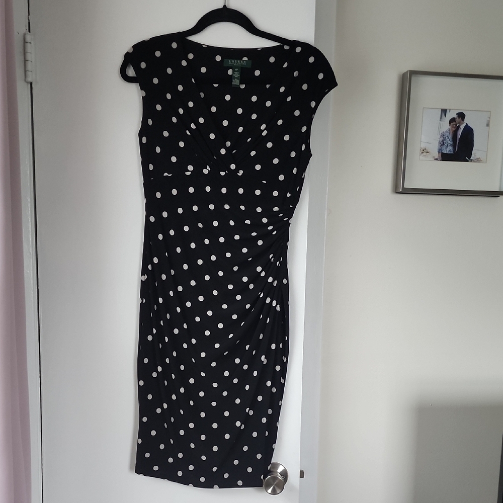 Ralph Lauren Black and White Sheath Dress Cap Sleeve Midi